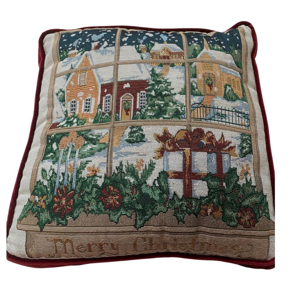 VTG Portofino 17x17x3 Square Tapestry Merry Christmas Window Pillow